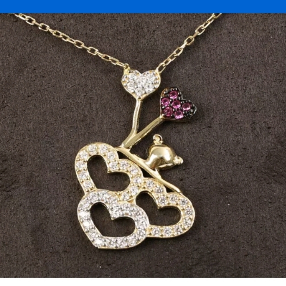 Heart balloons rubies & white Topaz necklace